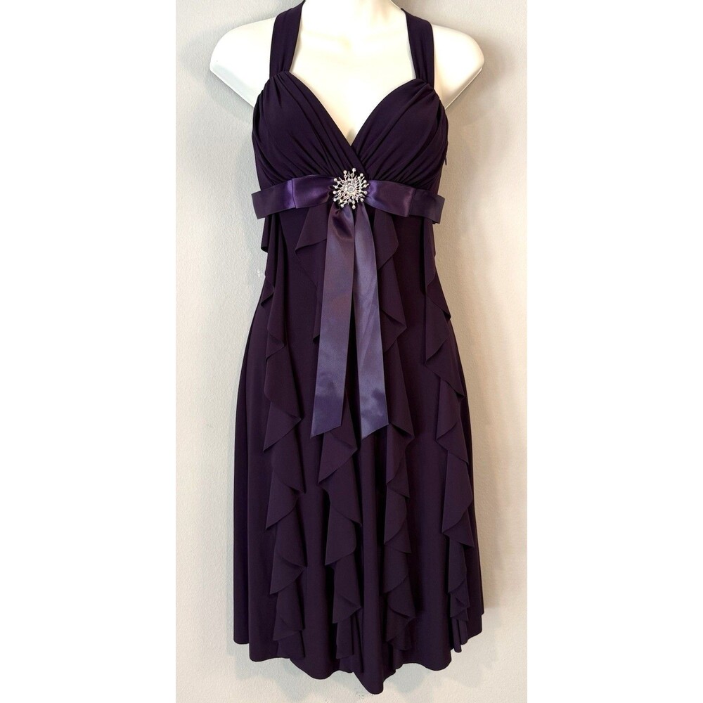 NWT Cache Babydoll Dress Sz 6 Purple Shutter Pleat Ruffle Chiffon